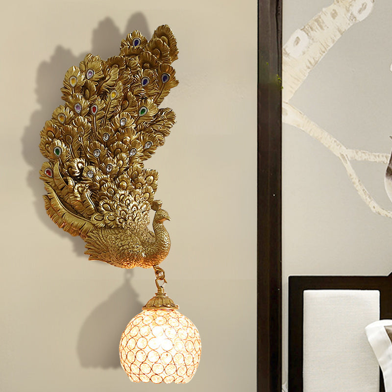 1 Head Wall Lighting Idea Retro Style Left/Right Peacock Resin Wall Sconce Light with Clear K9 Crystal Shade in White/Blue/Green Clearhalo 'Wall Lamps & Sconces' 'Wall Lights' Lighting' 1713156