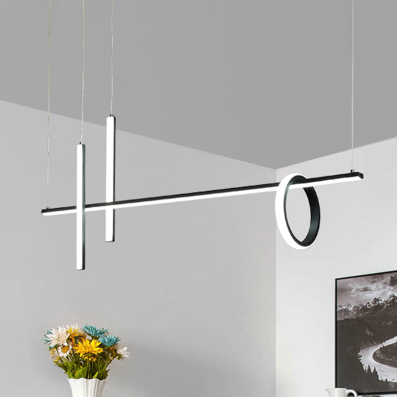 Black Linear Island Light Modern LED Metallic Pendant Lighting with Dual Lines and Ring Clearhalo 'Ceiling Lights' 'Island Lights' Lighting' 1713293
