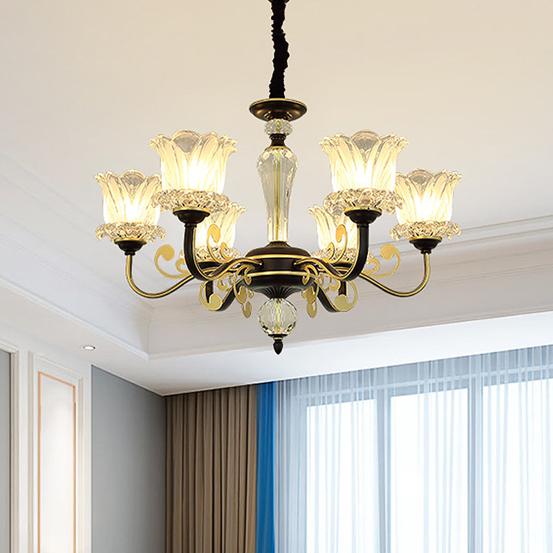 Contemporary Blossom Suspension Lamp Cut Crystal 6/8-Light Sitting Room Hanging Chandelier in Black 6 Black Clearhalo 'Ceiling Lights' 'Chandeliers' 'Modern Chandeliers' 'Modern' Lighting' 1713411