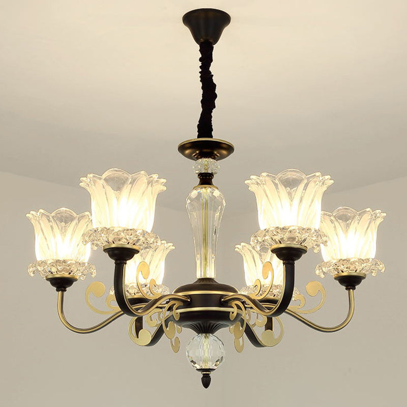 Contemporary Blossom Suspension Lamp Cut Crystal 6/8-Light Sitting Room Hanging Chandelier in Black Clearhalo 'Ceiling Lights' 'Chandeliers' 'Modern Chandeliers' 'Modern' Lighting' 1713412