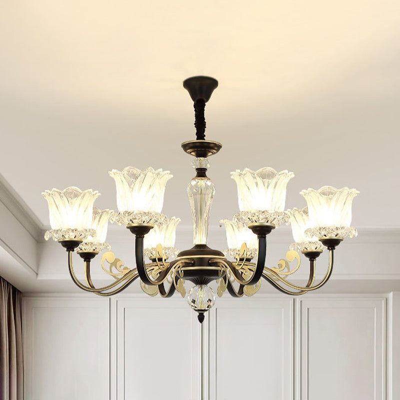 Contemporary Blossom Suspension Lamp Cut Crystal 6/8-Light Sitting Room Hanging Chandelier in Black 8 Black Clearhalo 'Ceiling Lights' 'Chandeliers' 'Modern Chandeliers' 'Modern' Lighting' 1713415