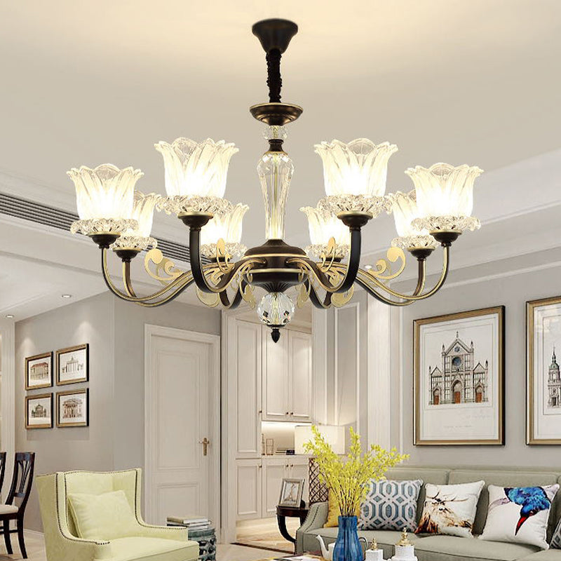 Contemporary Blossom Suspension Lamp Cut Crystal 6/8-Light Sitting Room Hanging Chandelier in Black Clearhalo 'Ceiling Lights' 'Chandeliers' 'Modern Chandeliers' 'Modern' Lighting' 1713416