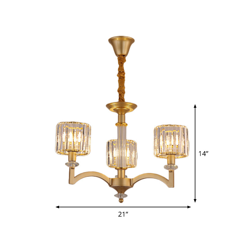 Drum Clear Crystal Ceiling Chandelier Modern 3/8 Heads Gold Suspended Lighting Fixture for Parlor Clearhalo 'Ceiling Lights' 'Chandeliers' 'Modern Chandeliers' 'Modern' Lighting' 1713441