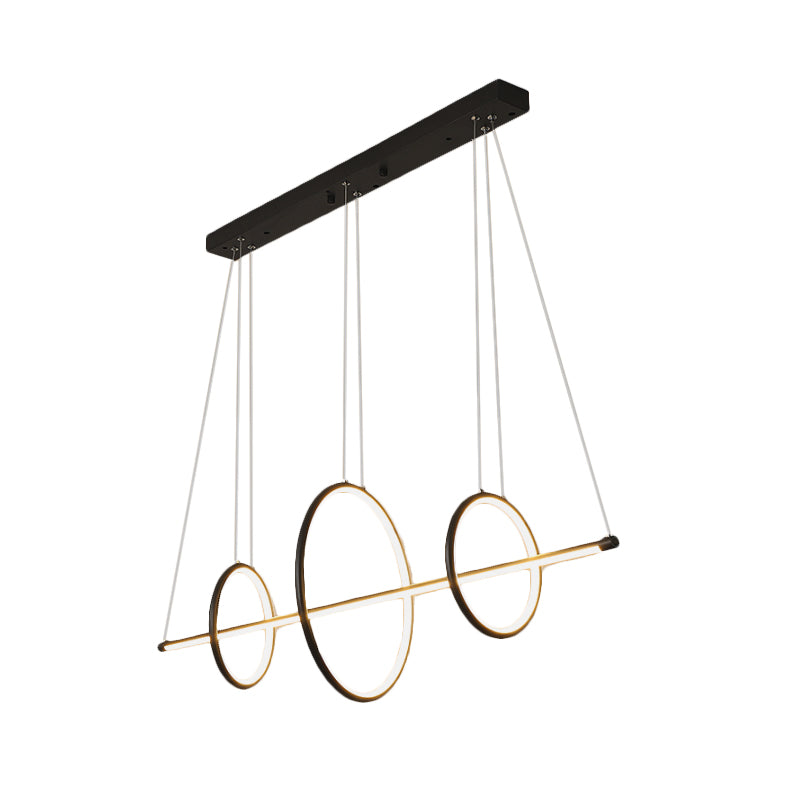 Acrylic Linear Suspension Light Modernist Black/Gold LED Island Pendant Lighting with 3 Rings Design Clearhalo 'Ceiling Lights' 'Island Lights' Lighting' 1713467
