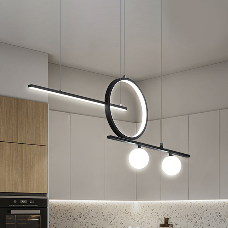 Linear Island Lighting Nordic Metal Black/White/Gold LED Hanging Lamp with Frosted Glass for Dining Room Black Clearhalo 'Ceiling Lights' 'Island Lights' Lighting' 1713528