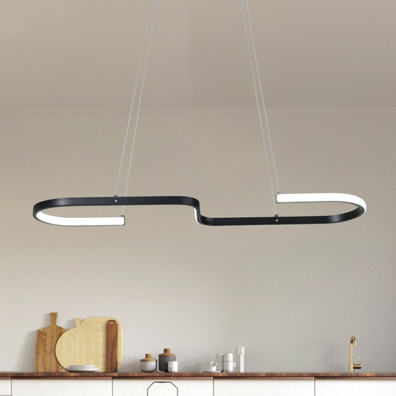 Modernism S-Like Chandelier Lamp Metallic Dining Room LED Island Pendant Light in Black/Gold, Warm/White Light Clearhalo 'Ceiling Lights' 'Island Lights' Lighting' 1713580