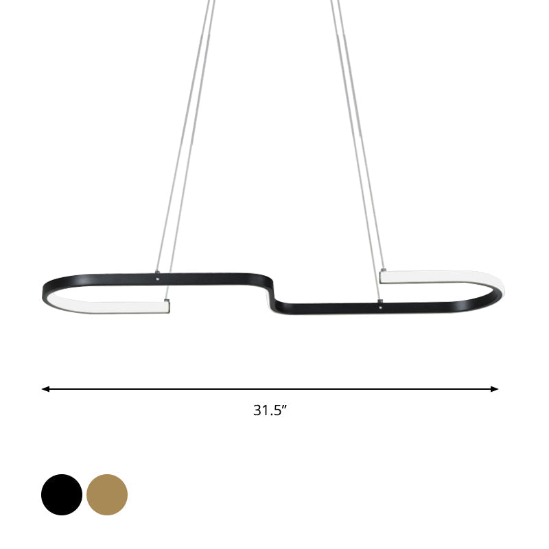 Modernism S-Like Chandelier Lamp Metallic Dining Room LED Island Pendant Light in Black/Gold, Warm/White Light Clearhalo 'Ceiling Lights' 'Island Lights' Lighting' 1713582
