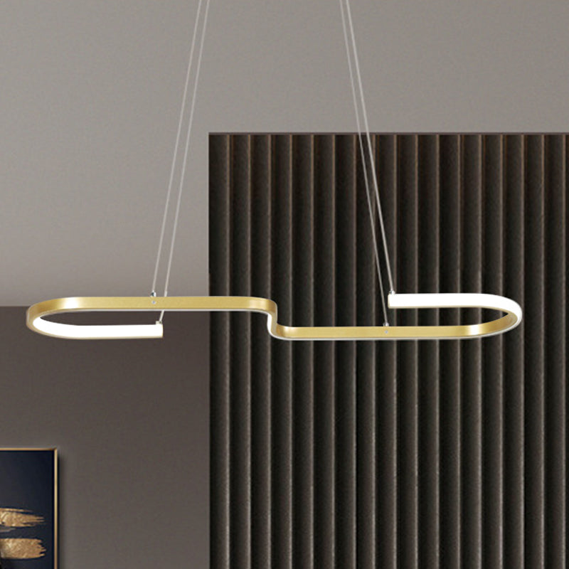 Modernism S-Like Chandelier Lamp Metallic Dining Room LED Island Pendant Light in Black/Gold, Warm/White Light Gold Clearhalo 'Ceiling Lights' 'Island Lights' Lighting' 1713583