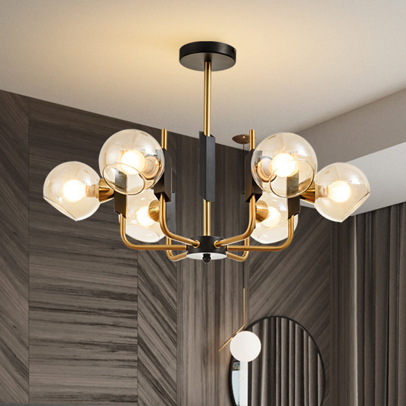 Clear Glass Globe Ceiling Chandelier Antique 3/6 Lights Gold Hanging Pendant Light in Warm/White Light 6 Gold Clearhalo 'Ceiling Lights' 'Chandeliers' 'Modern Chandeliers' 'Modern' Lighting' 1713608