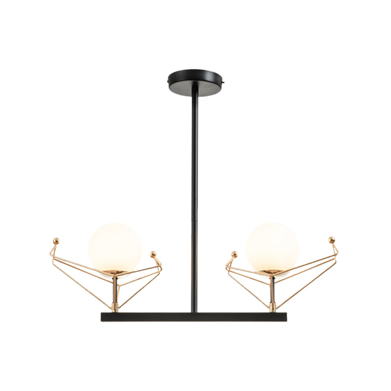 Global Hanging Lamp Contemporary White Glass 2/3/4 Heads Black Chandelier Light Fixture in Warm/White Light Clearhalo 'Ceiling Lights' 'Chandeliers' 'Modern Chandeliers' 'Modern' Lighting' 1713624