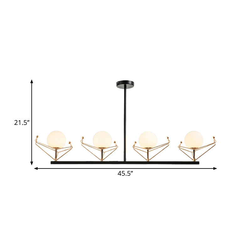 Global Hanging Lamp Contemporary White Glass 2/3/4 Heads Black Chandelier Light Fixture in Warm/White Light Clearhalo 'Ceiling Lights' 'Chandeliers' 'Modern Chandeliers' 'Modern' Lighting' 1713635