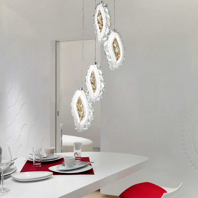Leave Faceted Crystal Ceiling Lamp Simple Style LED Silver Multi Pendant Light for Dining Room Silver Clearhalo 'Ceiling Lights' 'Modern Pendants' 'Modern' 'Pendant Lights' 'Pendants' Lighting' 1713676