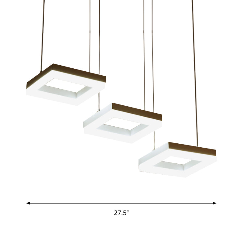 Acrylic Square Chandelier Lighting Modern 3 Bulbs Black and White Pendant Light Fixture Clearhalo 'Ceiling Lights' 'Modern Pendants' 'Modern' 'Pendant Lights' 'Pendants' Lighting' 1713691