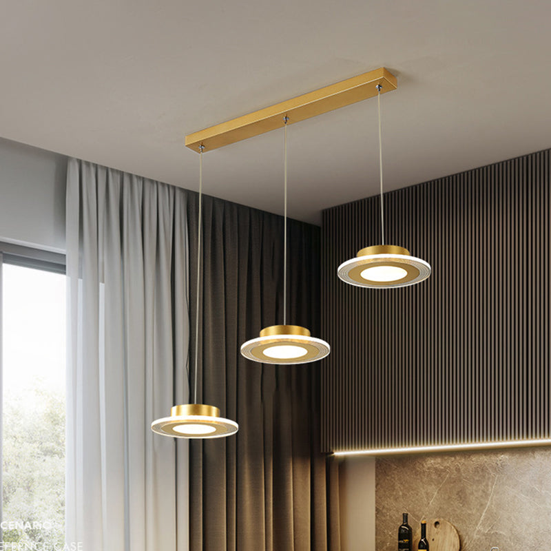 3 Round Chandelier Light Contemporary Acrylic LED Gold Pendant Lighting Fixture in Warm/White Light Clearhalo 'Ceiling Lights' 'Modern Pendants' 'Modern' 'Pendant Lights' 'Pendants' Lighting' 1713697