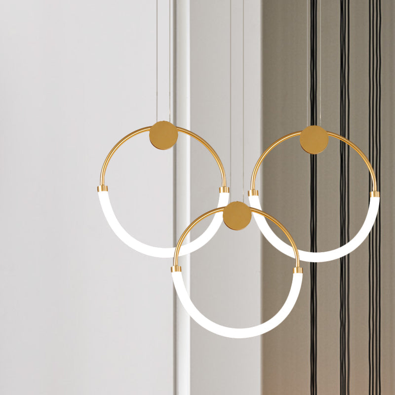 Acrylic Circular Chandelier Lamp Nordic 1/3 Bulbs Gold Pendant Lighting Fixture in Warm/White Light Clearhalo 'Ceiling Lights' 'Modern Pendants' 'Modern' 'Pendant Lights' 'Pendants' Lighting' 1713763