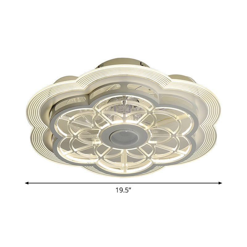 Acrylic Flower Ceiling Fan Light Fixture Modern 19.5" W LED Semi Mount Lighting in White for Bedroom Clearhalo 'Ceiling Fans with Lights' 'Ceiling Fans' 'Modern Ceiling Fans' 'Modern' Lighting' 1713770