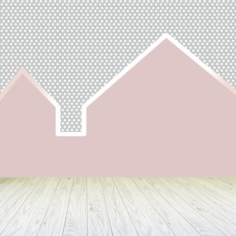 Customized Illustration Cartoon Mural Wallpaper with House and Dots Pattern in Pink Pink Clearhalo 'Wall Decor' 'Wall Mural' 1713924