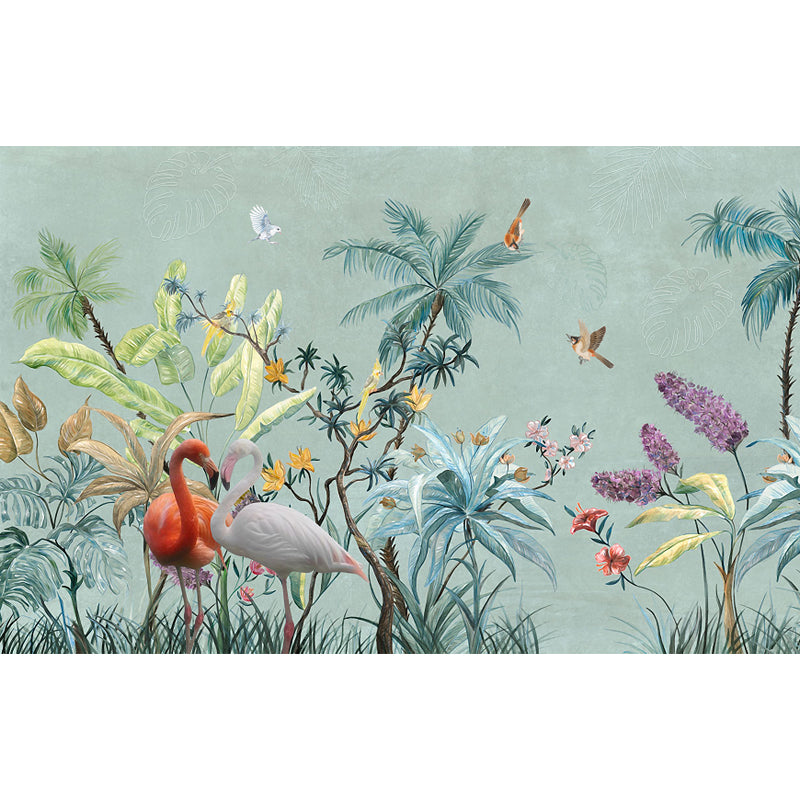 Pastel Color Flamingos Wall Mural Moisture-Proofing Tropical Bathroom Wall Covering Clearhalo 'Wall Decor' 'Wall Mural' 1714362