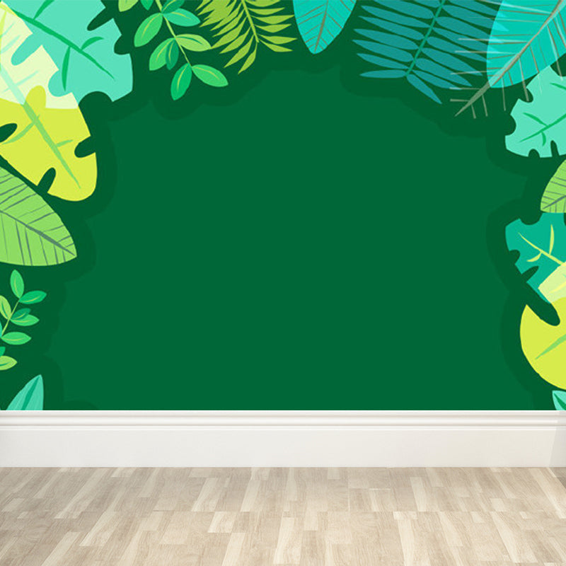 Pastel Color Tropical Wall Mural Great Leaves Pattern Wall Covering for Guest Room Clearhalo 'Wall Decor' 'Wall Mural' 1714420