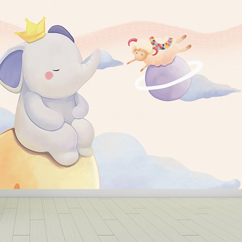 Animals in Sky Print Mural Childrens Art Water-Proof Nursery Wall Covering, Custom Size Clearhalo 'Wall Decor' 'Wall Mural' 1714560