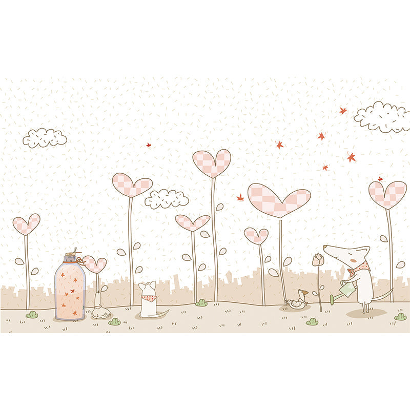 Beige Spring Landscape Mural Decal Botanics Cartoon Water Resistant Wall Art for Home Clearhalo 'Wall Decor' 'Wall Mural' 1714592