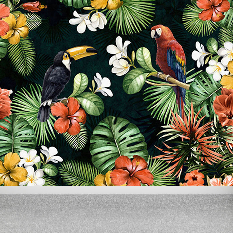 Light Color Wild Landscape Mural Moisture-Proofing Tropical Bedroom Wall Covering Orange Clearhalo 'Wall Decor' 'Wall Mural' 1714874