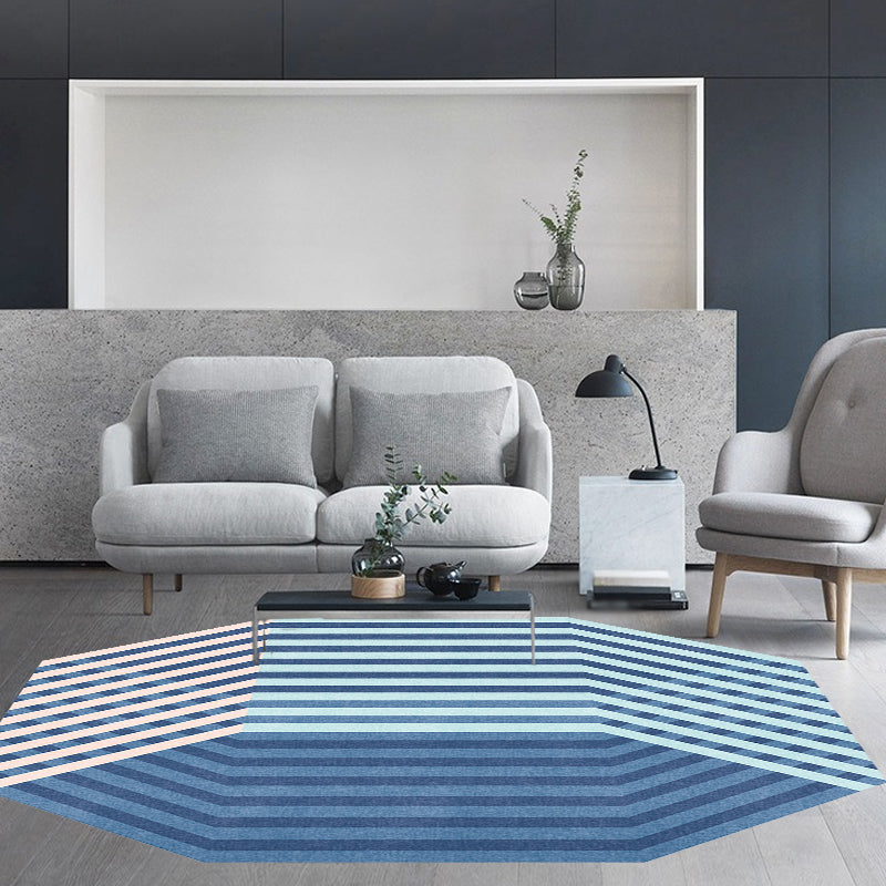 Modern Novelty Irregular Rug in Blue Stripes Pattern Rug Polyester Washable Carpet for Home Decoration Blue Clearhalo 'Area Rug' 'Rug' 1715281