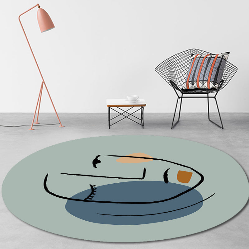 Novelty Living Room Irregular Rug in Blue Abstract Face Print Rug Polyester Pet Friendly Area Rug Clearhalo 'Area Rug' 'Rug' 1715536