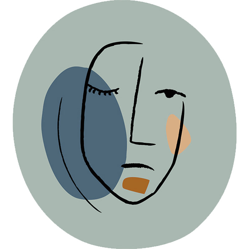 Novelty Living Room Irregular Rug in Blue Abstract Face Print Rug Polyester Pet Friendly Area Rug Clearhalo 'Area Rug' 'Rug' 1715537