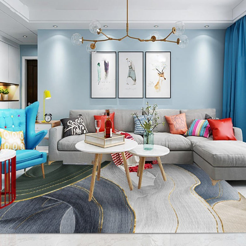 Contemporary Living Room Rug Green Multicolor Abstract Rug Polyester Washable Anti-Slip Pet Friendly Area Rug Cream Clearhalo 'Area Rug' 'Modern' 'Rugs' Rug' 1715940