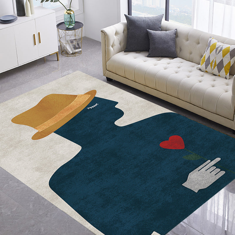 Contemporary Figure Pattern Rug Multicolor Polyester Rug Washable Pet Friendly Area Rug for Bedroom Dark Blue Clearhalo 'Area Rug' 'Rug' 1716033
