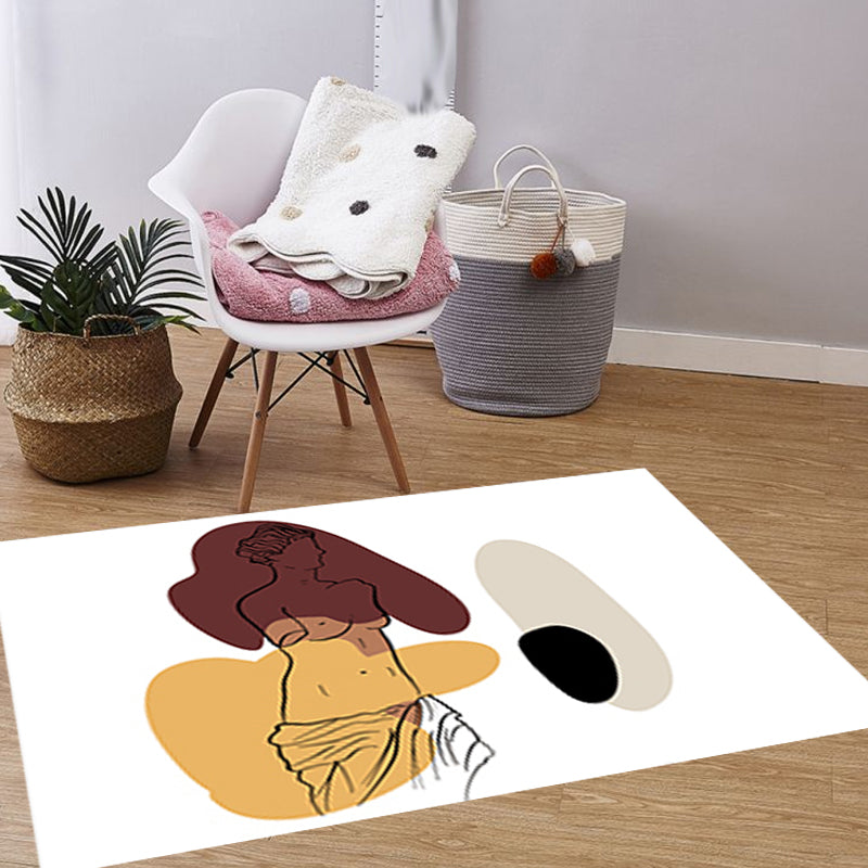 Modern Character Pattern Rug with Leaf Brown and Yellow Polyester Rug Washable Pet Friendly Carpet for Bedroom Yellow Clearhalo 'Area Rug' 'Rug' 1716334
