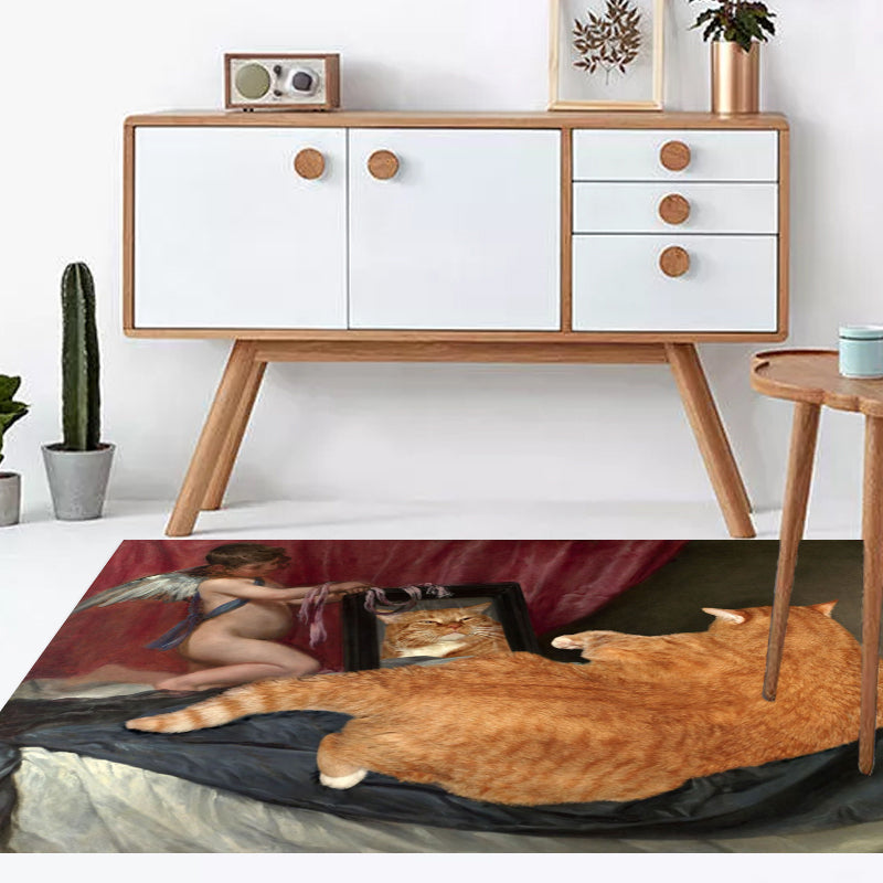 Novelty Cat Pattern Rug Red and Black Polyester Washable Pet Friendly Area Rug for Decoration Clearhalo 'Area Rug' 'Rug' 1716383