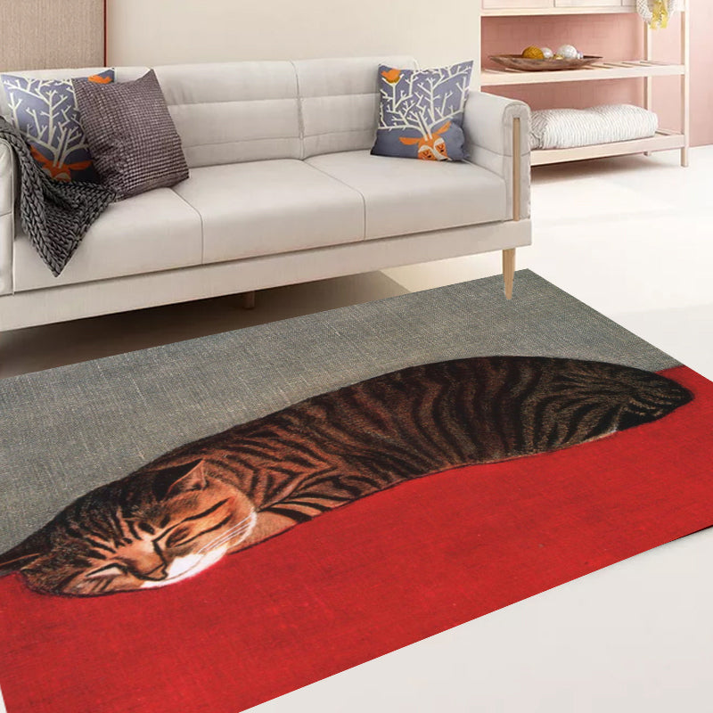 Novelty Cat Pattern Rug Red and Black Polyester Washable Pet Friendly Area Rug for Decoration Brown Clearhalo 'Area Rug' 'Rug' 1716389