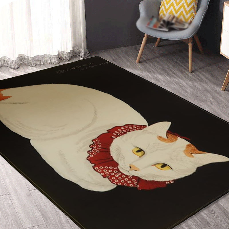 Novelty Cat Pattern Rug Red and Black Polyester Washable Pet Friendly Area Rug for Decoration White Clearhalo 'Area Rug' 'Rug' 1716395