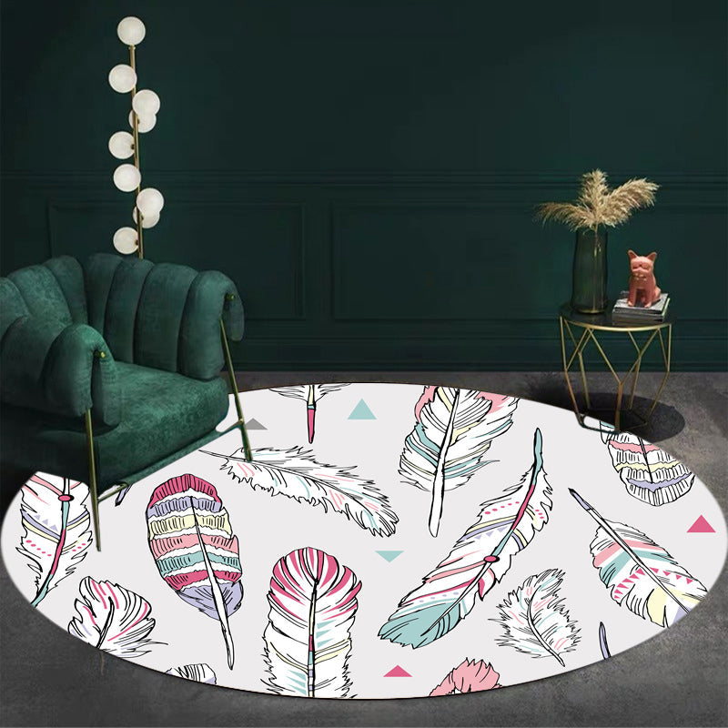 Cute Feather Pattern Rug Light Grey Kids Rug Polyester Pet Friendly Washable Area Rug for Nursery Light Gray Clearhalo 'Area Rug' 'Rug' 1716445