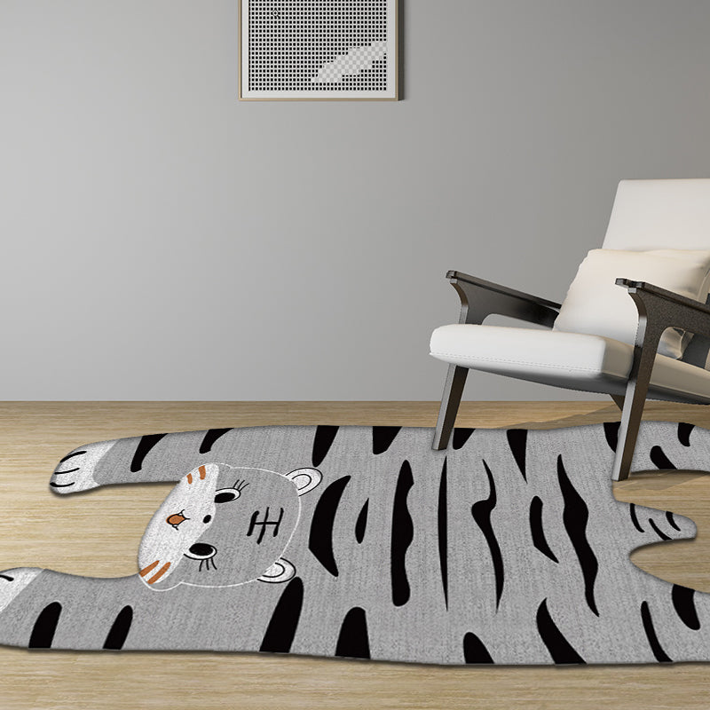 Grey and Yellow Irregular Rug Nursery Kids Animal Tiger Pattern Area Rug Polyester Pet Friendly Carpet Grey Clearhalo 'Area Rug' 'Rug' 1716460