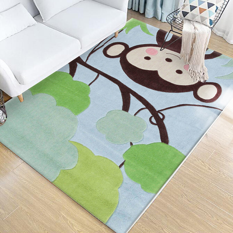 Kids Animal Pattern Rug Green Multicolor Polyester Rug Washable Pet Friendly Non-Slip Area Rug for Child's Bedroom Light Blue Clearhalo 'Area Rug' 'Rug' 1716651