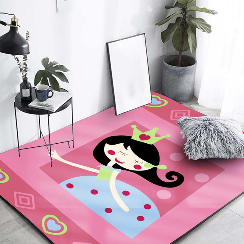 Cute Cartoon Character Pattern Rug Pink Kids Rug Polyester Washable Pet Friendly Anti-Slip Carpet for Children's Room Pink Clearhalo 'Area Rug' 'Rug' 1716719