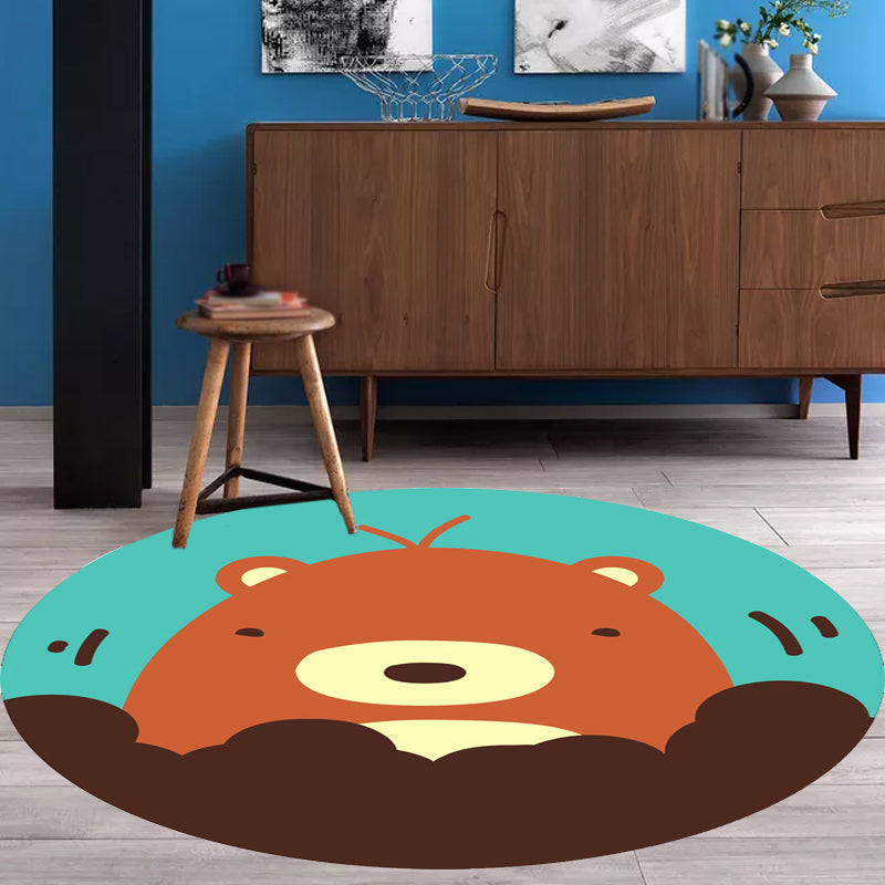 Kids Cartoon Animal Pattern Rug Blue and Pink Polyester Rug Washable Pet Friendly Non-Slip Area Rug for Child's Bedroom Green Clearhalo 'Area Rug' 'Rug' 1716758