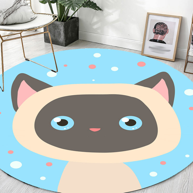 Kids Cartoon Animal Pattern Rug Blue and Pink Polyester Rug Washable Pet Friendly Non-Slip Area Rug for Child's Bedroom Light Blue Clearhalo 'Area Rug' 'Rug' 1716764