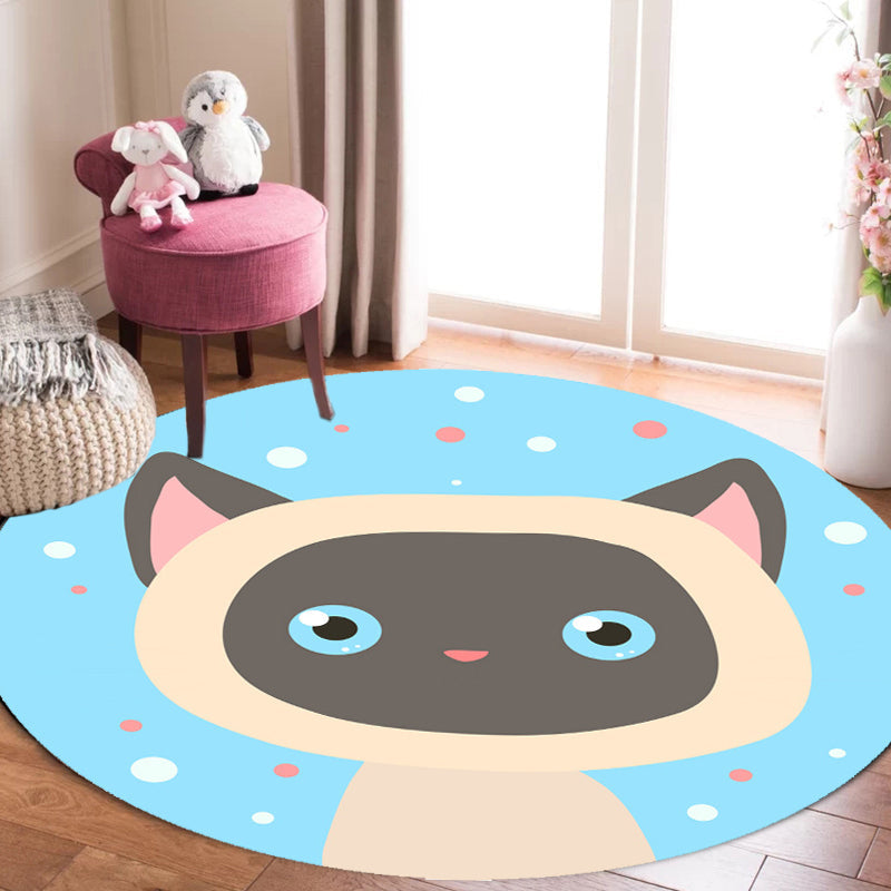 Kids Cartoon Animal Pattern Rug Blue and Pink Polyester Rug Washable Pet Friendly Non-Slip Area Rug for Child's Bedroom Clearhalo 'Area Rug' 'Rug' 1716765
