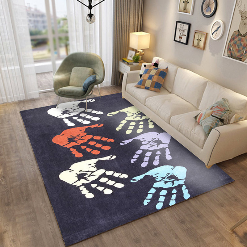Kids Handprint Pattern Rug Black and Apricot Polyester Rug Washable Pet Friendly Non-Slip Area Rug for Child's Bedroom Black Clearhalo 'Area Rug' 'Rug' 1716791