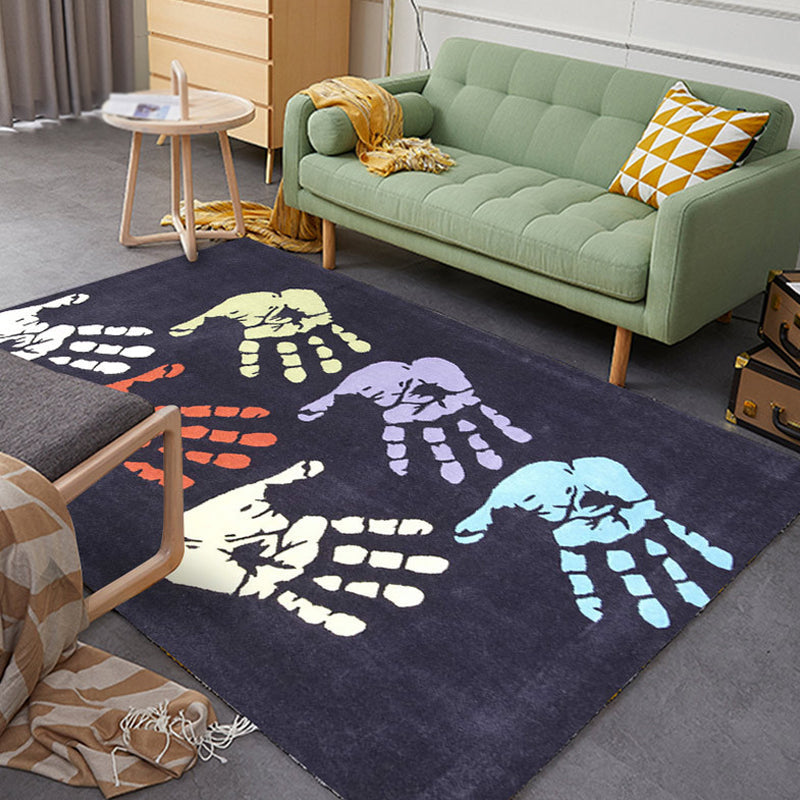 Kids Handprint Pattern Rug Black and Apricot Polyester Rug Washable Pet Friendly Non-Slip Area Rug for Child's Bedroom Clearhalo 'Area Rug' 'Rug' 1716792