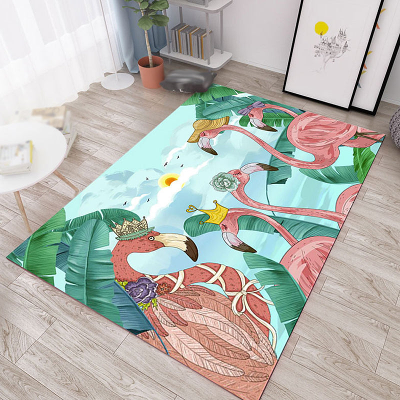 Colorful Cartoon Animal Pattern Rug Pink and Blue Kids Rug Polyester Pet Friendly Washable Non-Slip Backing Area Rug for Nursery Green Clearhalo 'Area Rug' 'Rug' 1716885