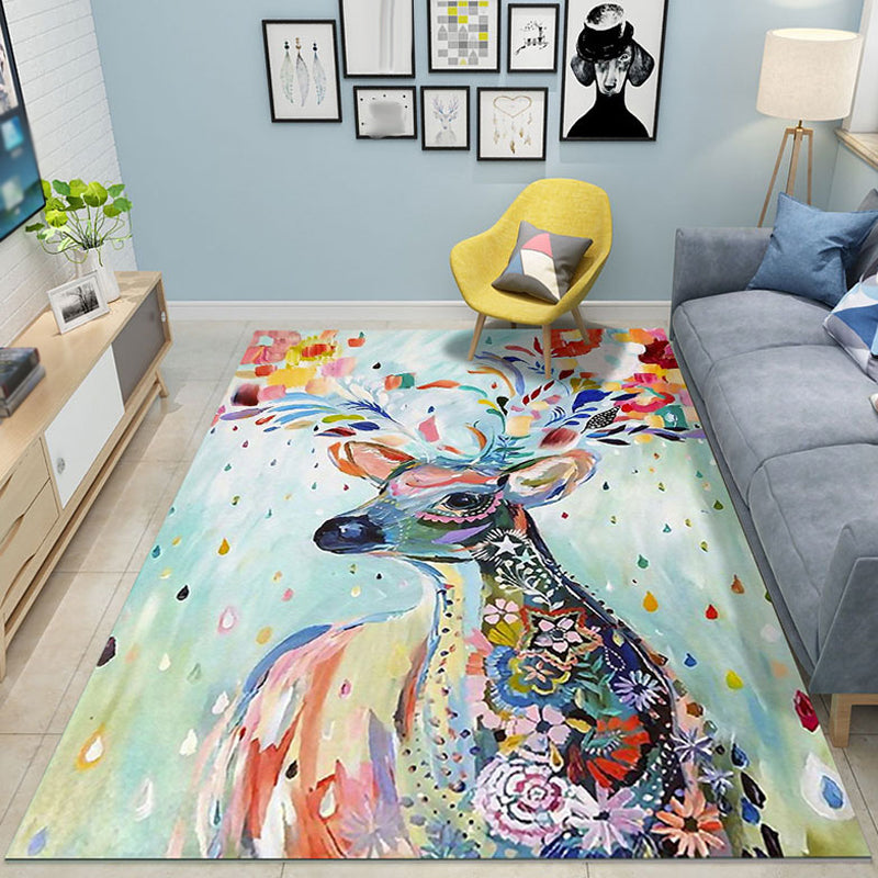 Colorful Cartoon Animal Pattern Rug Pink and Blue Kids Rug Polyester Pet Friendly Washable Non-Slip Backing Area Rug for Nursery Light Green Clearhalo 'Area Rug' 'Rug' 1716886