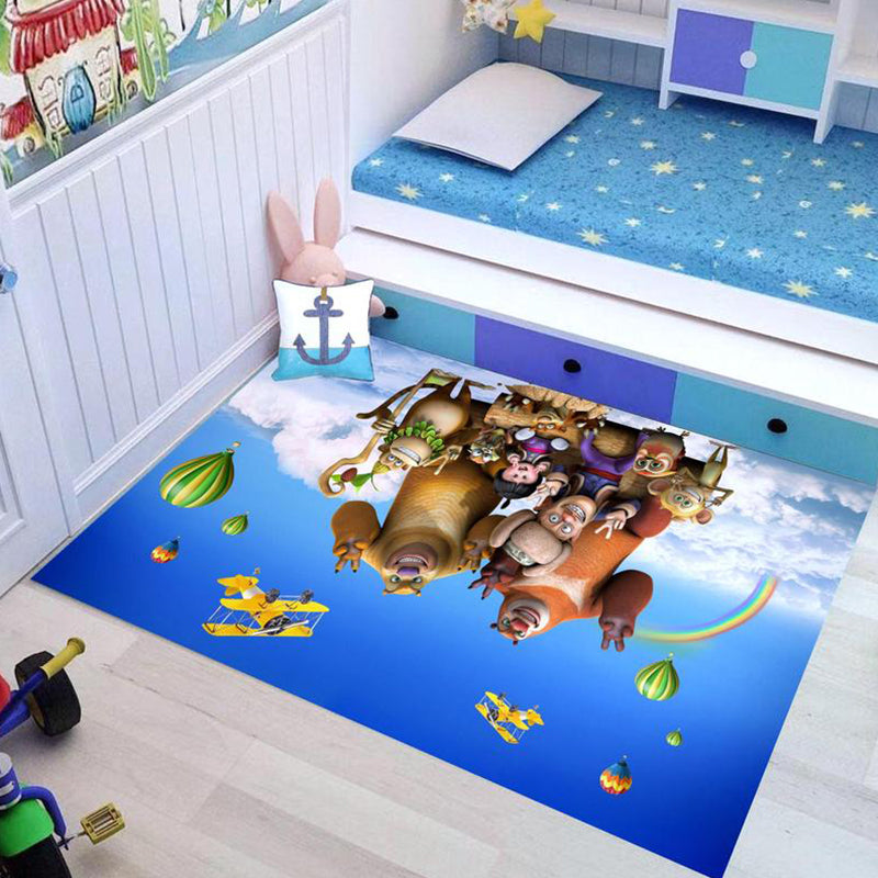 Kids Cartoon Character Pattern Rug Pink and Blue Polyester Rug Washable Pet Friendly Non-Slip Area Rug for Child's Bedroom Blue Clearhalo 'Area Rug' 'Rug' 1717003