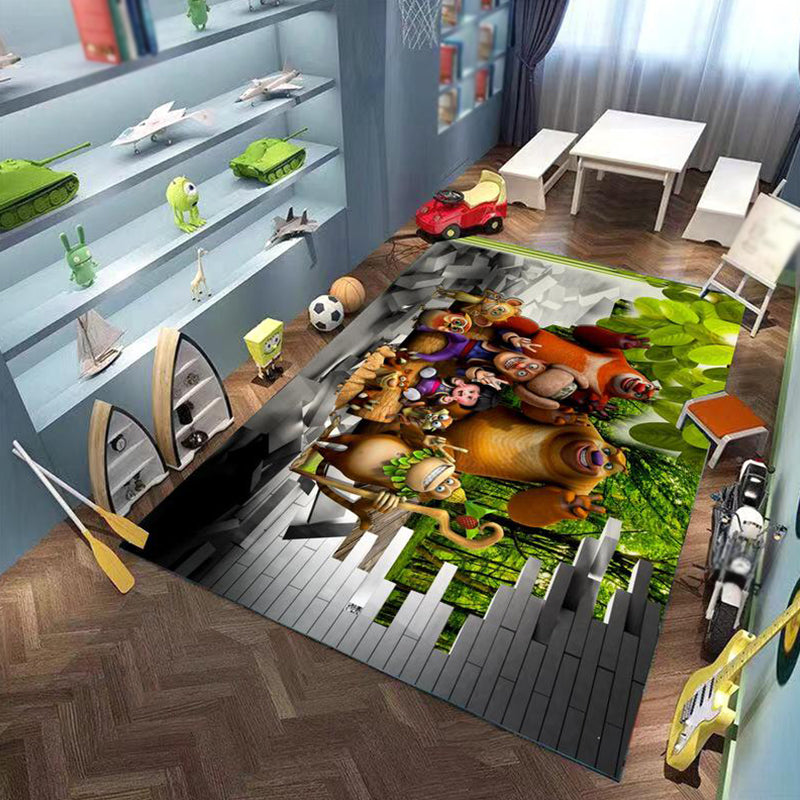 Kids Cartoon Character Pattern Rug Pink and Blue Polyester Rug Washable Pet Friendly Non-Slip Area Rug for Child's Bedroom Green Clearhalo 'Area Rug' 'Rug' 1717009