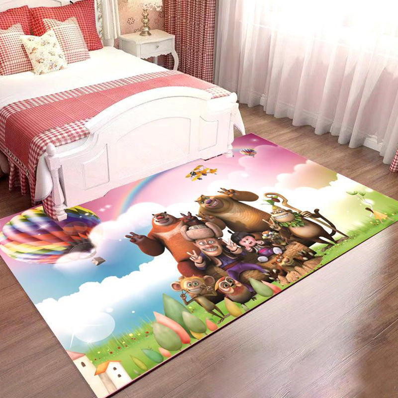 Kids Cartoon Character Pattern Rug Pink and Blue Polyester Rug Washable Pet Friendly Non-Slip Area Rug for Child's Bedroom Pink Clearhalo 'Area Rug' 'Rug' 1717010