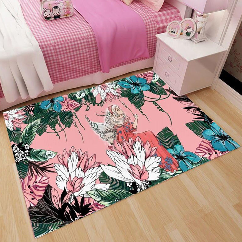 Pink and Green Kids Rug Polyester Cartoon Character Pattern Rug Pet Friendly Washable Anti-Slip Backing Carpet for Decoration Pink Clearhalo 'Area Rug' 'Rug' 1717062